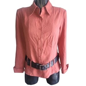 Puli Coral Colored Button-Up Shirt With Belt Size 10
